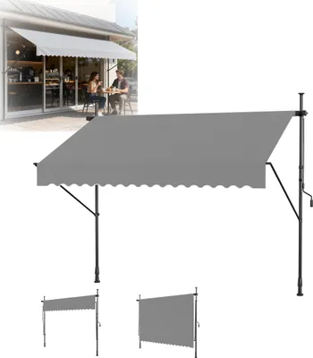 Obrázek produktu pro XINZI Klemmmarkise Markise Balkon ohne Bohren, UV-Schutz, höhenverstellbar, stabiler Stahlrahmen, für Balkon & Terrasse, 350x120 cm Grau