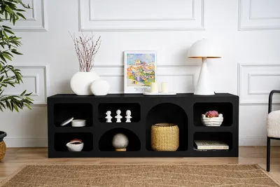 Obrázok produktu pre Skye Decor, kvalitný konzolový stolík, čierny, 160 x 51 x 40 cm | 100 % melamínom potiahnutá drevotriesková doska, hrúbka: 18 mm | Moderný dizajn pre štýlové obývacie priestory a kancelárie.
