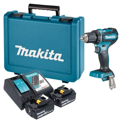 Immagine prodotto di Trapano avvitatore a batteria Makita DDF 485 RGE 18 V 50 Nm Brushless + 2 batterie da 6,0 Ah + caricabatterie + valigetta