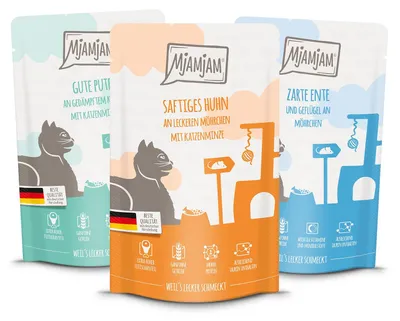 Immagine prodotto di MjAMjAM 12x125g cibo umido da spremere per gatti diverse varietà senza cereali