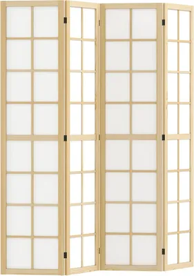Immagine prodotto di Pannello divisorio - Paravento - Parete divisoria - Schermo divisorio - Modello in legno naturale - Design flessibile a quattro pannelli