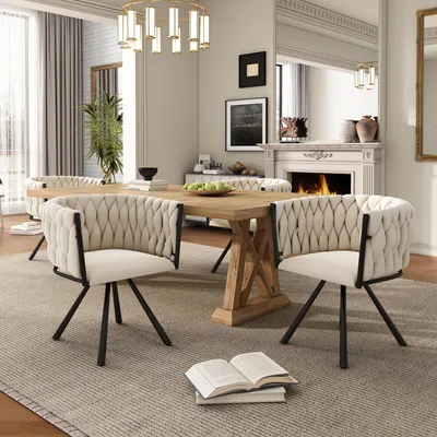 Produktbild von Flieks Esszimmerstuhl 2er Polsterstuhl 360°drehbar, Küchenstuhl Schminkstuhl mit Samtbezug, Wohnzimmerstuhl mit Armlehnen, Beige, Lagerräumung