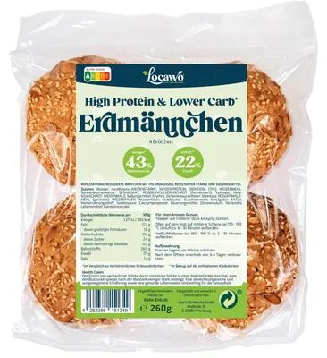 Produktbild von Locawo High Protein Low Carb Erdmännchen | Erdnussbrötchen | Proteinbrötchen 260g
