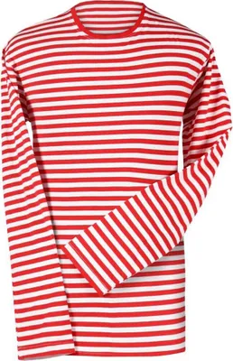A long-sleeved striped t-shirt.