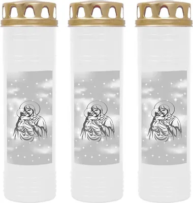 Produktbild von Grabkerze Weiß 3er Pack, Brenndauer: 170 Stunden ( je Kerze ), Motiv: Maria