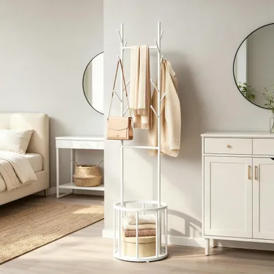 Produktbild von Baumförmige Mantelstelle,Freistehende Kleidungshalter,Mantelständer mit Lagerkorb(nur Mantelständer)