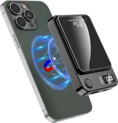 Produktbild von Wireless Power Bank, Kabellose Powerbank, 10000mAh Powerbank Magnetisch Kabellos, PD 22.5W Schnellladen mit LED Display