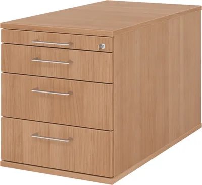 Produktbild von bümö office Rollcontainer - mit 3 Schubladen - Nachbildung: Nussbaum, Griff: Bügelgriff (Metall)