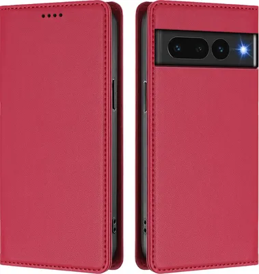 Image de Étui en cuir pour Google Pixel 7 Pro, étui à rabat magnétique en cuirPolyuréthaneavec support, rouge