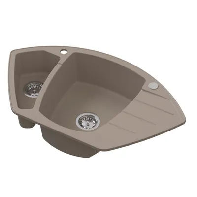 Produktbild von VBChome Spülbecken 90x54x19 cm Beige Granit 1,5 Becken Abtropffläche Einbauspüle gesprenkelt Eckspülbecken Restebecken Siphon