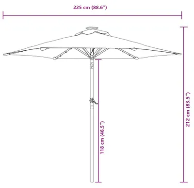 Productafbeelding van vidaXL Zonneparasol met LED-verlichting en stalen mast, zwart, 225x225x212 cm