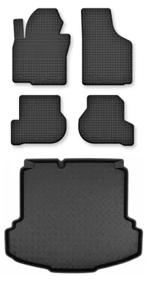 Image de Tapis en caoutchouc + bac de coffre pour Volkswagen Jetta V 2005-2011 (coffre standard) – 5 pièces, noirs, semi-universel, adapté