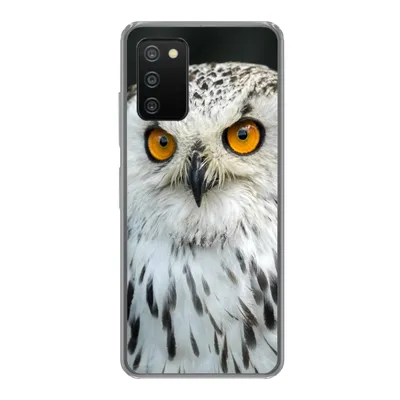 Produktbild von MuchoWow® Handyhülle Schutzhülle Hülle für Samsung Galaxy A03s Eine braune Eule mit orangefarbenen Augen Silikon Softcase Handy Hülle - Schutz