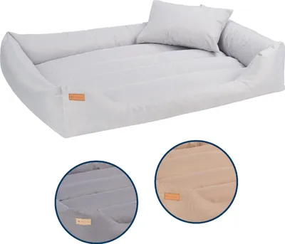 Produktbild von VELINDA Hundebett mit Kissen – Gepolstertes Hundesofa mit abnehmbarem waschbarem Bezug – 120 × 90 cm – Grau