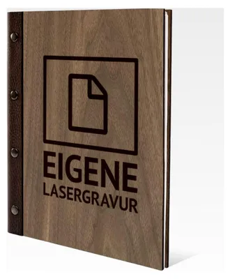 Produktbild von Personalisierbares Stammbuch aus Holz mit Leder Rücken in A5 oder A4 - Eigene Gravurdatei hochladen in Schwarz-Weiß