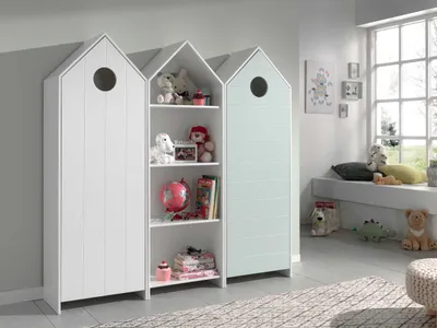 Image de CASAMI Set 3 pcs. composé de : Armoire à 1 porte avec façade en blanc, armoire à étagères, armoire à 1 porte avec façade en menthe