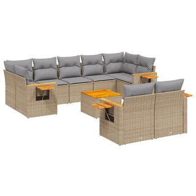 Produktbild von 10-tlg. Garten-Sofagarnitur mit Kissen Beige Poly Rattan