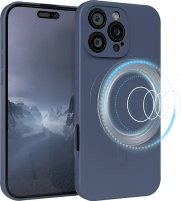 Produktbild von EAZY CASE - Silikonhülle magnetisch für Apple iPhone 16 Pro Max, Hülle Silikon, weich stoßfeste Magnet Handyhülle, Schutzhülle mit Kameraschutz, TPU Bumper in Dunkelblau