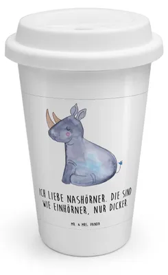 Produktbild von Mr. & Mrs. Panda ToGo Kaffeebecher Einhorn Nashorn - Weiß - Geschenk, Lustig, Coffee To Go Becher, Mehrwegbecher, Thermobecher, Unicorn, Regenbogen, Nashörner, keramik