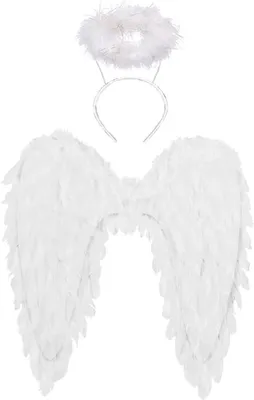 Image de Ailes d'ange en plumes blanches, 45 x 45 cm, avec auréole, pour costumes