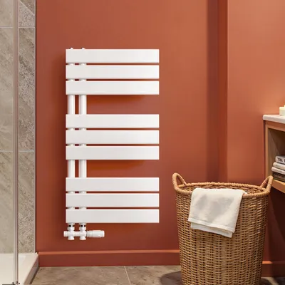 Immagine prodotto di S'AFIELINA 762x400mm radiatore bagno design radiatore asciugamani bianco pannello piatto attacco laterale radiatore per bagno asciugamani 342 Watt
