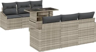 Obrázok produktu pre Súprava záhradných pohoviek 7 pcs Svetlosivá Poly ratan