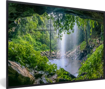 Produktbild von MuchoWow® Gerahmtes Poster Dschungel - Regenwald - Wasser - Wasserfall - Pflanzen 90x60 cm - Poster mit Schwarzem Bilderrahmen Wandposter Rahmen Foto Bilder - Fotorahmen - Foto-Plakat