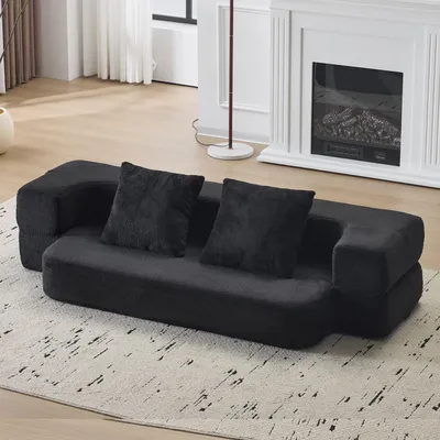 Produktbild von MODFU 2-Sitzer Ecksofa,Klappbares Sofa mit Schlaffunktion,2-in-1 Schlafsofa,Zweisitzer-Sofa aus Schaumstoff und Stoffbezug,Schwarz
