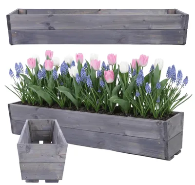 Produktbild von MODO24 Pflanzkasten, Blumenkasten, Balkonkasten, Pflanzkübel, Kräuter, Fensterbank, Wetterfest, Massivholz Kiefer, 19x103x25cm, Grau imprägniert, KOR
