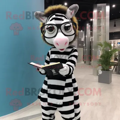 Produktbild von Nan-Zebra REDBROKOLY Maskottchen kostüm gekleidet in ein Minikleid und eine Lesebrille