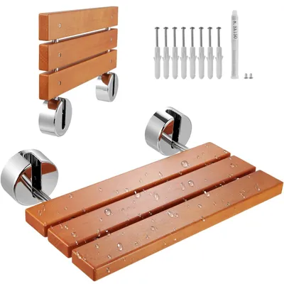 Produktbild von Duschhocker - Duschsitz - Duschstuhl - Duschhocker mit Wandbefestigung - Klappbarer Duschsitz - Teakholz