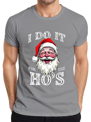 Obrázok produktu pre I DO IT FOR THE HO'S Father Christmas Humorné vtipné vianočné pánske tričko, sivé, XL