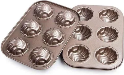 Image de Lot de 2 moules à gâteaux - 6 cavités - revêtement antiadhésif - moule à madeleines