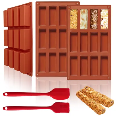 Produktbild von Müsliriegel Backform - 3 Stück mit je 12 Mulden Antihaft Silikon - Rechteckige Riegelform für Brownies Käsekuchen Muffins und Pudding