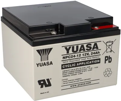 A Yuasa battery on a white background.