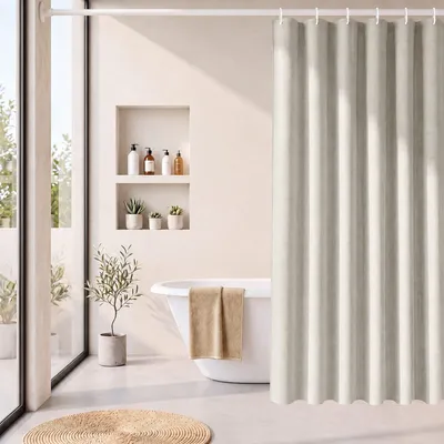Produktbild von Textil Duschvorhang Wannenvorhang wasserabweisend Leinenoptik inkl. 8 Ringe 90x180cm Creme