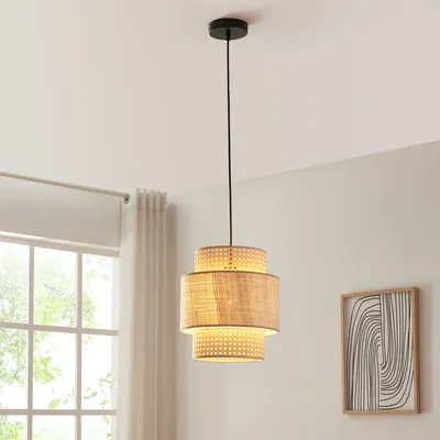 Produktbild von Hängeleuchte 'Biggar' 1-flammig 170 cm hoch Rattanoptik / Flechtmuster