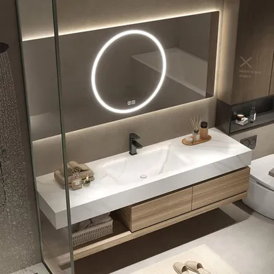 Produktbild von Waschbecken aus Sinterstein mit Schrank und LED-Spiegel für das Badezimmer 110*55cm 【RW2032-110 K】