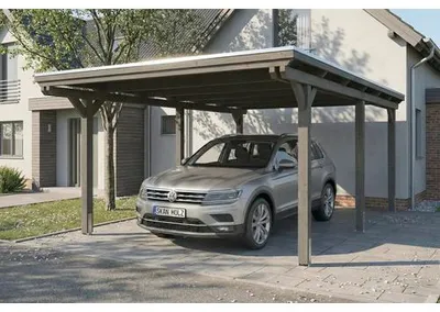 Produktbild von Einzelcarport SKAN HOLZ Emsland inkl. EPDM Folie, Pfostenanker 402 x 604 cm schiefergrau