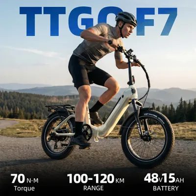 Zdjęcie produktu dla F7 E-Bike - Składany rower elektryczny typu fatbike, 51 cm - akumulator litowo-jonowy 48V 15Ah - silnik elektryczny 250W, umieszczony z tyłu, prędkość maksymalna 25 km/h - czujnik momentu obrotowego 70 Nm - hydrauliczne hamulce tarczowe - zasięg 100-120 km - kolor: biały