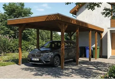 Produktbild von Einzelcarport SKAN HOLZ Friesland inkl. Pfostenanker, EPDM Folie 320 x 708 cm nussbaum