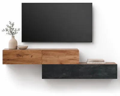 Produktbild von WEST TV-Lowboard 2x 160 cm, wandhängend, mit Stauraum, versetzt montierbar, Gold Eiche und Schwarz Charcoal