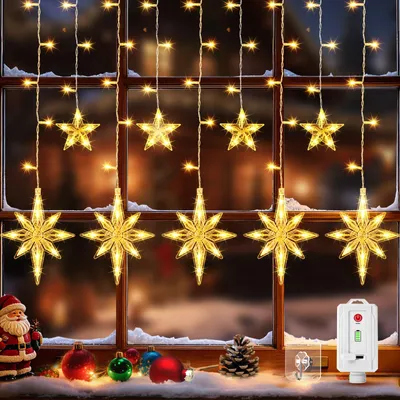 Lichtvorhang 9 Sterne, USB-C, warmweiß, 116 LEDs, 1,6 m