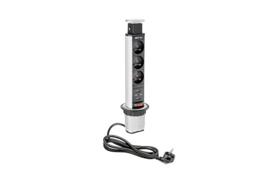 Obrázok produktu pre CB Elektro Zásuvka vysúvacia 3x230V+2xUSB strieborná (GTV)