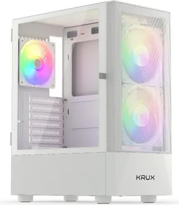 A white computer case with RGB fans.