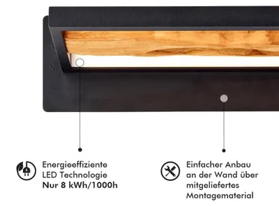 Produktbild von Brilliant LED Wandleuchte Holz 35cm schwarz/holz, Aluminium/Metall/Holz, LED Wandlampe Innen Holz, Schlafzimmer Deko, Holzlampe Brilliant Wandlampe, Lampe Schlafzimmer 1x LED integriert 9,5 W