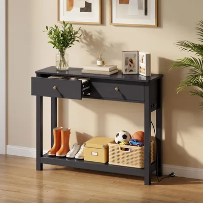 Immagine prodotto di BEALIFE, consolle per l'ingresso o la camera da letto, 100x30x80 cm, con 2 cassetti, colore nero, modello FS32