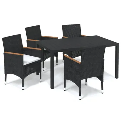 Produktbild von vidaXL 5-tlg. Garten-Essgruppe mit Kissen Poly Rattan Schwarz