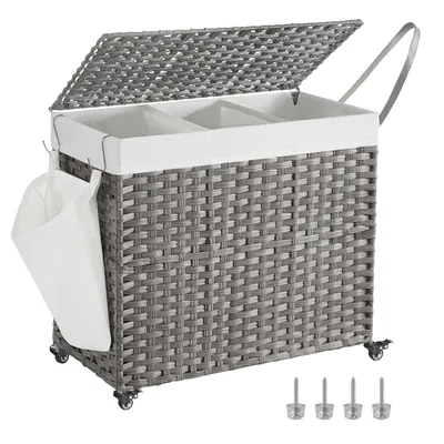Produktbild von SONGMICS Wäschekorb, 160 L, mit Deckel, 3 Fächer, Wäschesack herausnehmbar