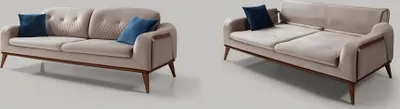Immagine prodotto di Divano beige soggiorno tre posti imbottito divano mobili velluto legno nuovo